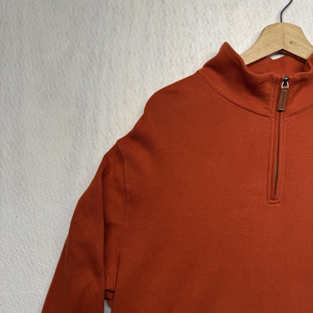 Lands End Mens Large Burnt Orange 100% Cotton Quarter Zip Pullover Sweater - Picture 9 of 14